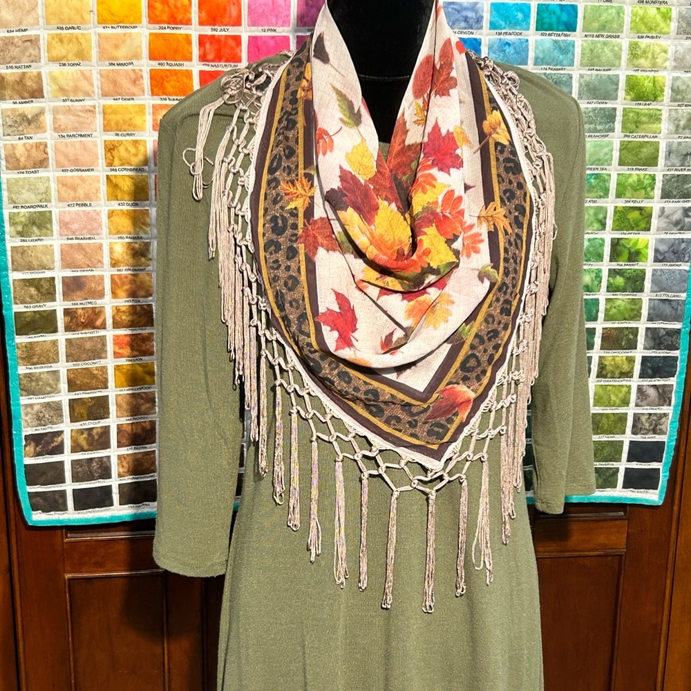 Knit dress with removable fall scarf